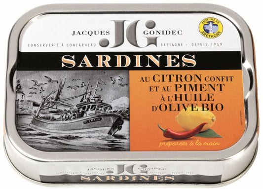 Jacques Gonidec -- Sardines au citron confit et piment à l'huile d'olive bio - 115 g